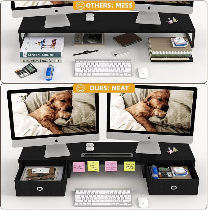 Dual Monitor Stand Riser with 2 Drawers - Image 3
