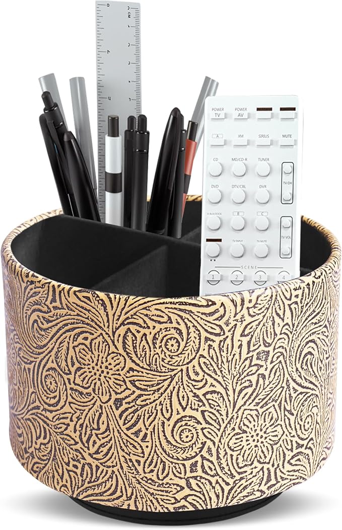 lizimandu Round Leather Art Supply Organizer, Remote Control Holder, 360 Degree by LIZIMANDU