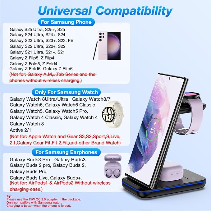 Wireless Charging Station for Samsung/Android, Fast Wireless Watch Charger - Image 2