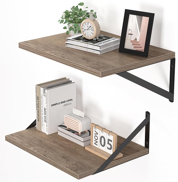 Heimlove Deep Floating Shelves for Wall, 16W x 12D Rustic Grey Wood Wall by Heimlove