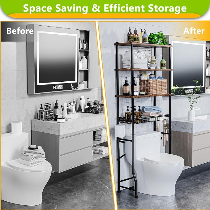 Over-The-Toilet Storage Shelf, 4-Tier Bathroom Organizer Cabinet Rack And - Image 5
