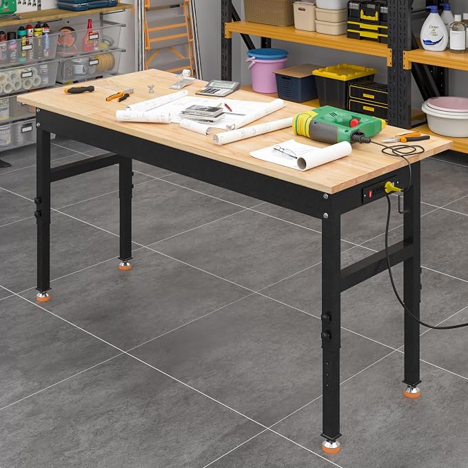 48" Adjustable Work Bench, Rubber Wood Top Workbench Heavy-Duty Work Table - Image 8