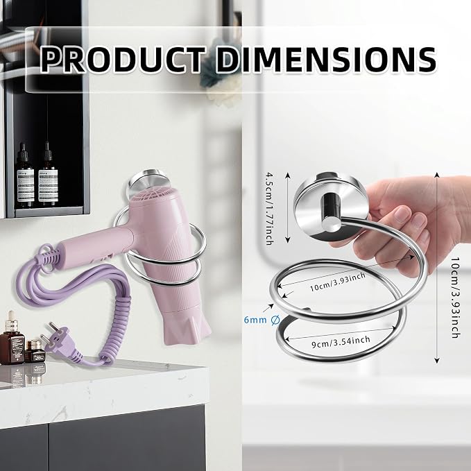 Bathroom Hair Dryer Holder Hair Care Tools Holder Wall Mount Chrome Finished - Image 3
