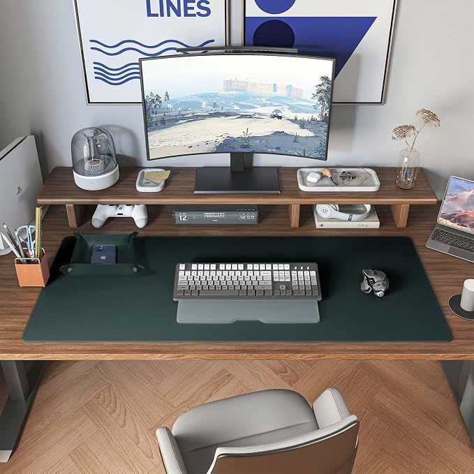 DAWNTREES Dark Green Desk Mat, Leather Desk Pad, Cork Desk Mat Protector - Image 6