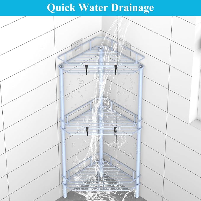3 Tier Floor Standing Corner Shower Caddy Organizer Shelf - Image 6