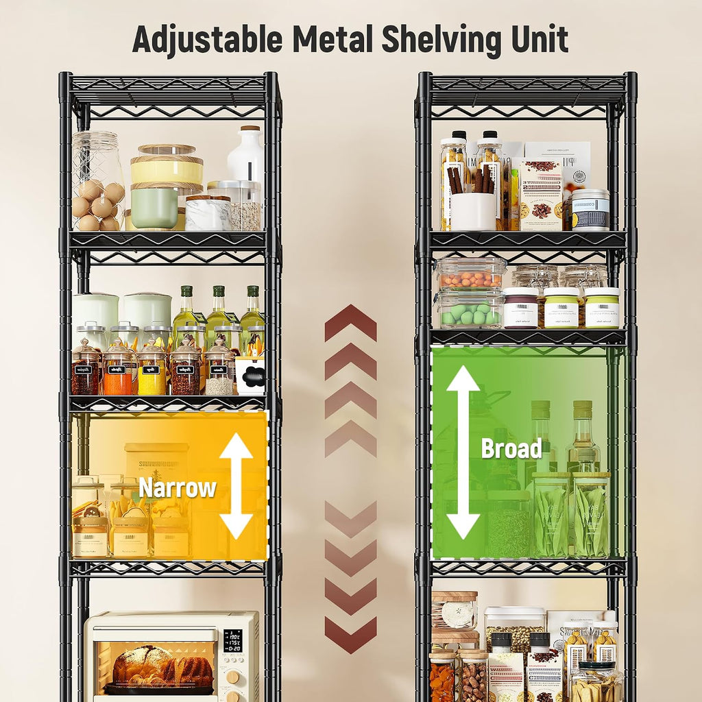 15.8" W 6-Tier Narrow Wire Shelving, Adjustable Shelves, Kitchen