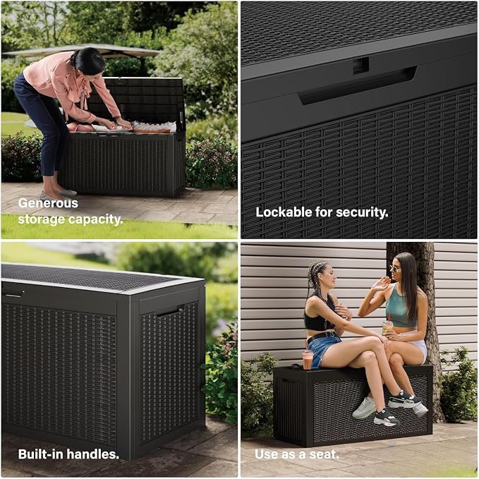 320 Gallon Resin Deck Box, Waterproof Outdoor Storage Box - Image 7