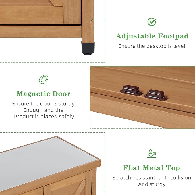 Outdoor Potting Bench with Storage Cabinet and Metal Top, Wood Workstation - Image 4