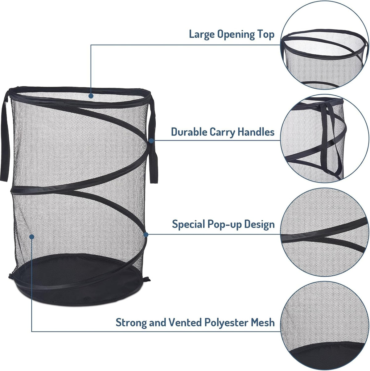 Mesh Popup Laundry Hamper 115L Foldable Laundry Basket Extra Large