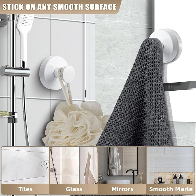 Suction Cup Hooks for Shower No-Drill Bathroom Hooks for Towels, Loofah - Image 4