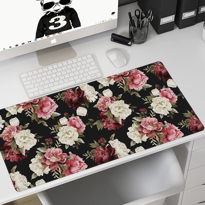 Desk Mat, Watercolor Peonies Floral Gaming Mouse Pad, XXL Extended Mouse Pad Mat - Image 7