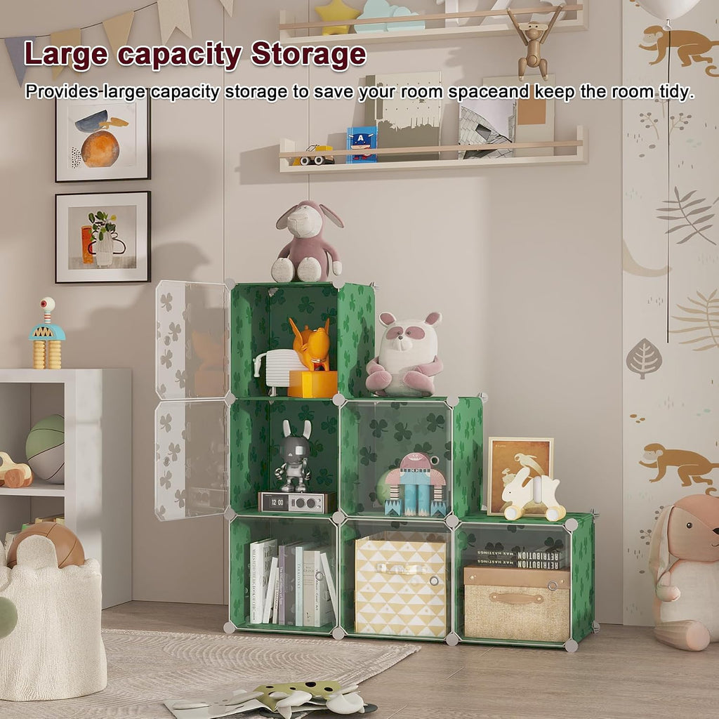 C&AHOME Clover Embossed Storage Organizer with Doors 6-Cube Shelf