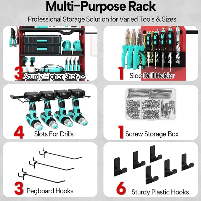 4 Layer Heavy Duty Power Tool Organizer Wall Mount - Image 5
