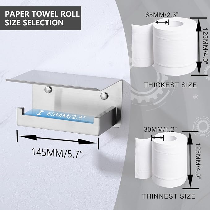 LANC Toilet Paper Holder with Shelf Brushed Nickel Toilet Tissue Roll Holder - Image 5