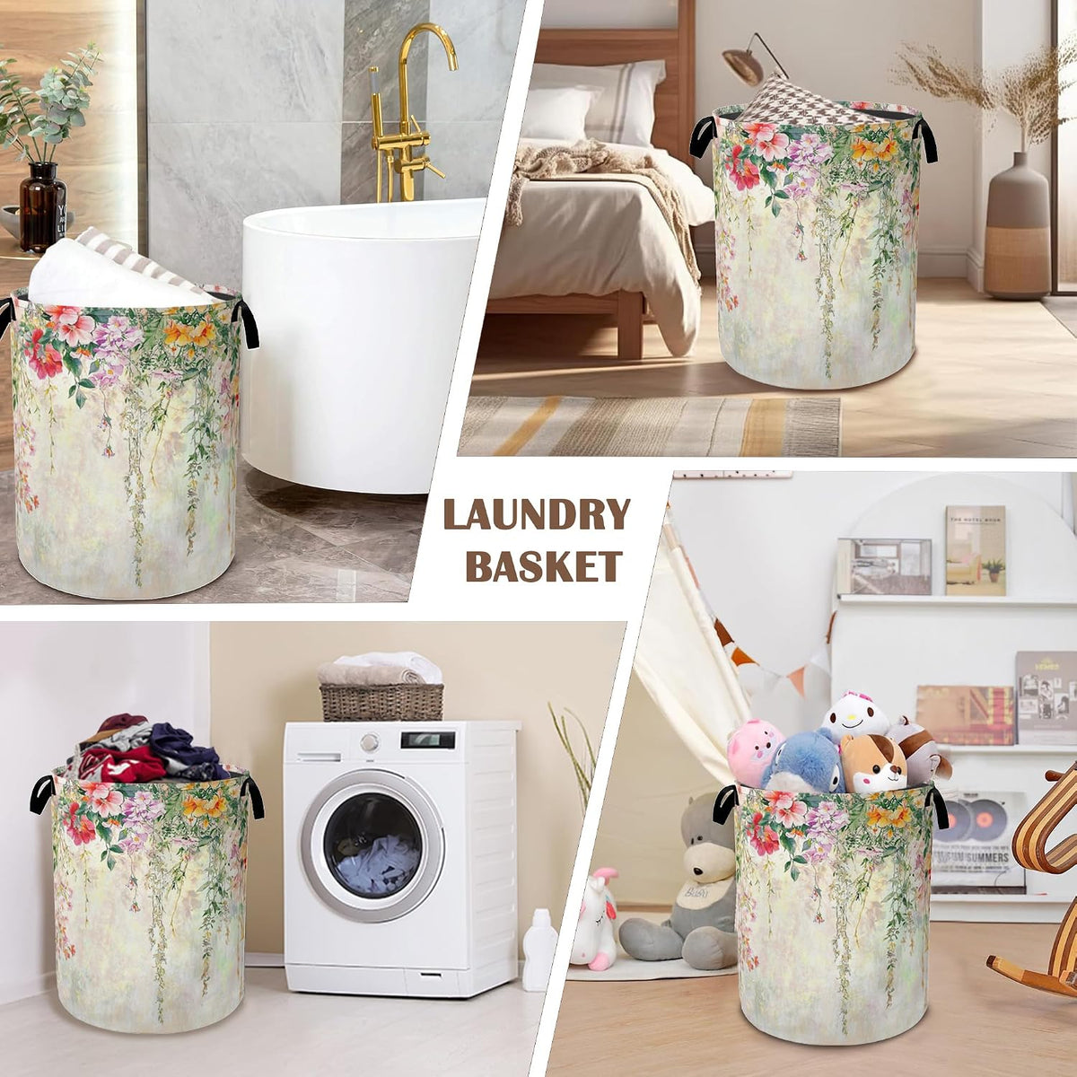 Abstract Colorful Flowers Laundry Basket,Watercolor Painting