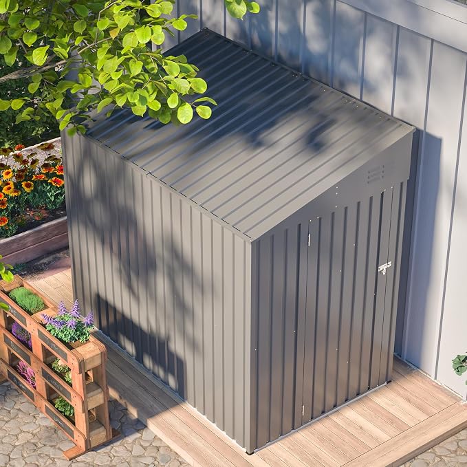 4x7 FT Outdoor Storage Shed, Lean to Lockable Metal Garden Shed Steel - Image 7