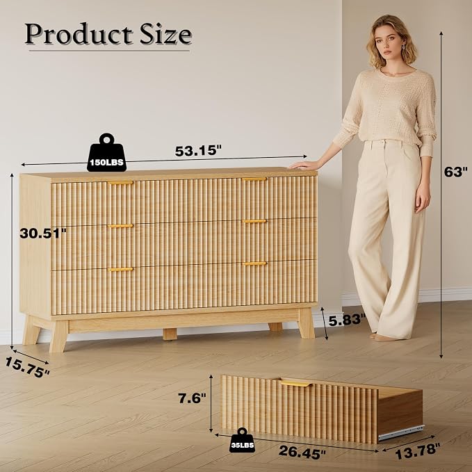 53" Long Dresser for Bedroom, 6-Drawer Dresser - Image 2