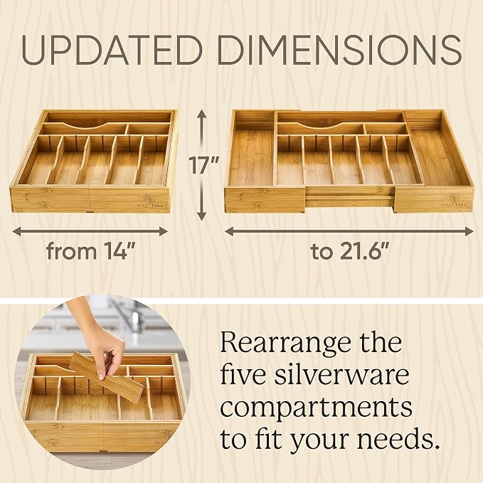Night Tree Deep Bamboo Drawer Organizer – Expandable Utensil and Silverware Tray - Image 3