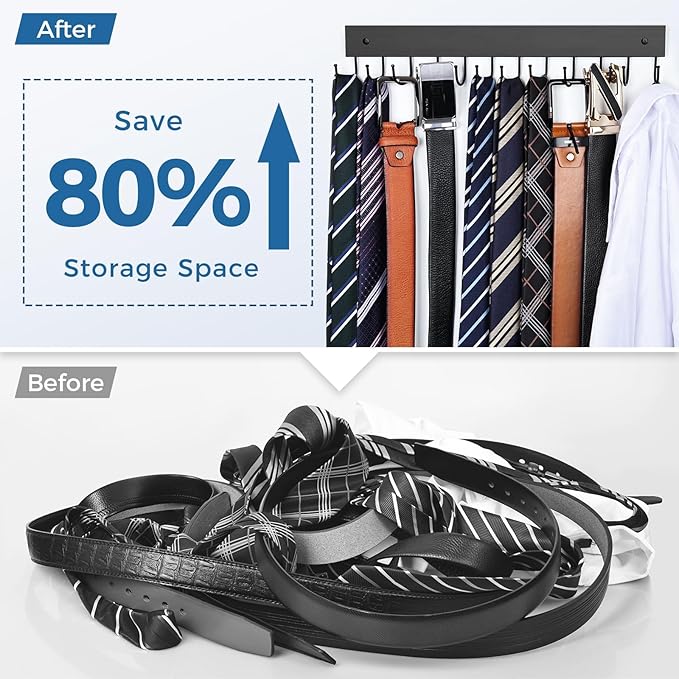 Belt Hanger Wall Mounted, Wooden Belt Organizer 2 Pack Max 24 Storage Capacity - Image 2