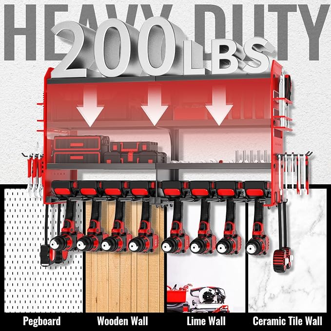 Metal Power Tool Organizer Rack Wall Mount, Garage Tool Drill Storage Shelves - Image 5