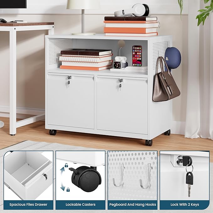 MIIIKO File Cabinet with Storage 2 Drawers, Rolling File Cabinet - Image 4