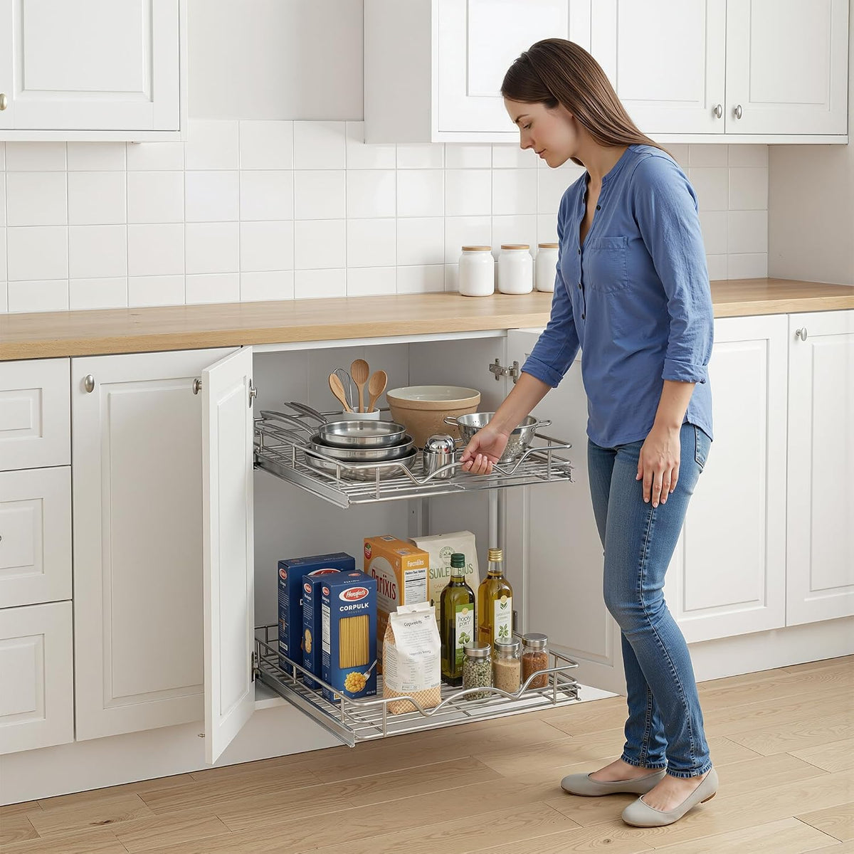 HOLDN’ STORAGE 2-Tier Pull Out Cabinet Organizer, 15" W x 21”D x 16.5"