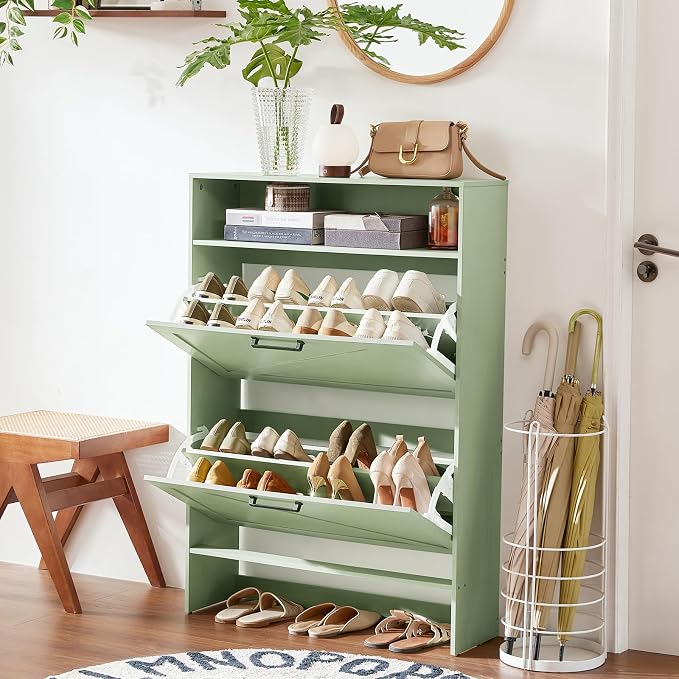 Shoe Storage Cabinet with 2 Flip Drawers, Farmhouse Shoe Organizer with Legs - Image 9