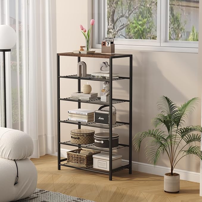 HOMEFORT Shoe Rack 6-Tier, Shoe Storage Shelf, Industrial Shoe Tower, Narrow - Image 5