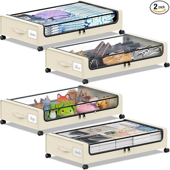 Under Bed Storage with Wheels, Under the Bed Storage Containers with Clear Lids by YAASHEEN