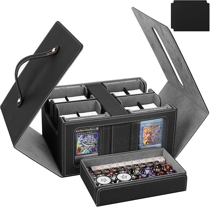 Trading Card Storage Box with Commander Display, Holds 400+ Double-Sleeved Cards by UAUZA