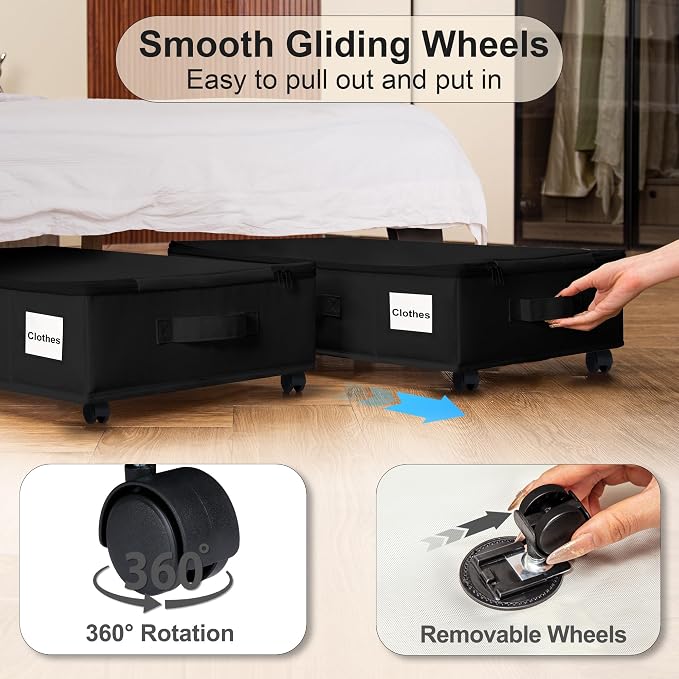 Under Bed Storage with Wheels, 2 Pack Under Bed Storage Containers with Label - Image 2