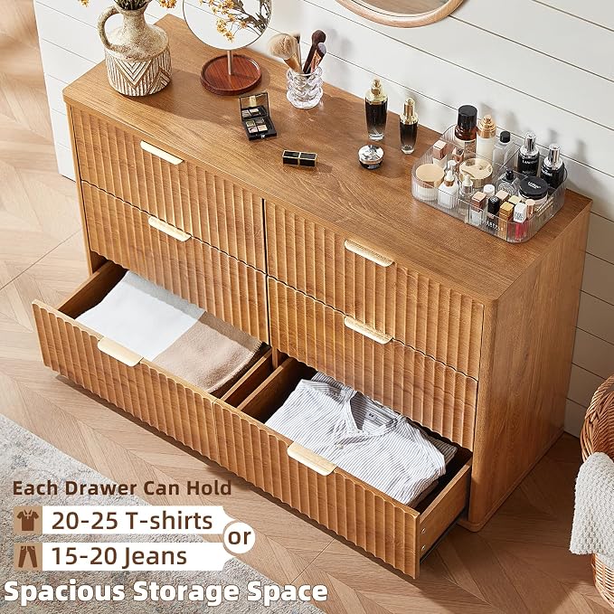 LEYAOYAO Fluted 6 Drawers Dresser Set of 2, Curved Profile Design, Dresser TV - Image 4