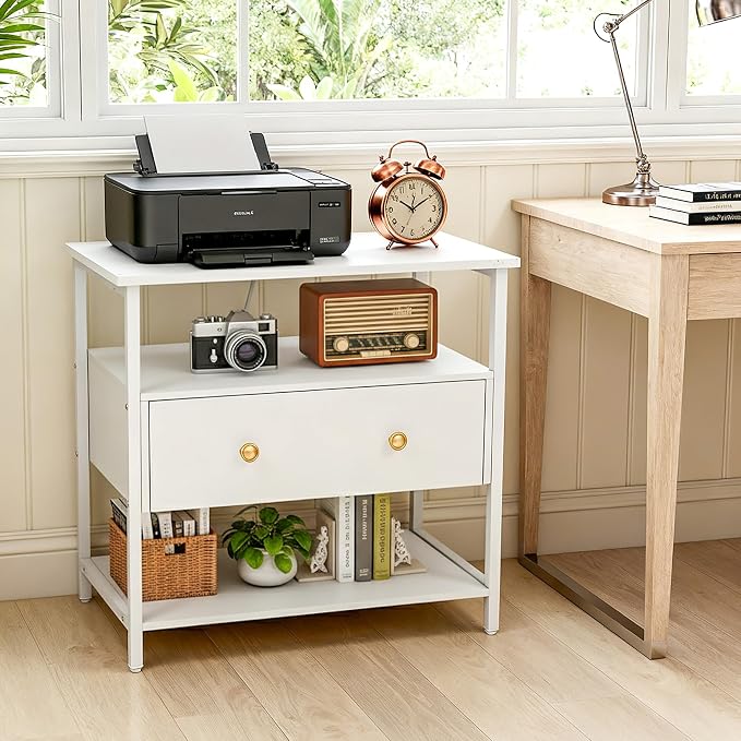 27 Inch Wide Night Stand with Charging Station, Wood Nightstand with Open Shelf - Image 7