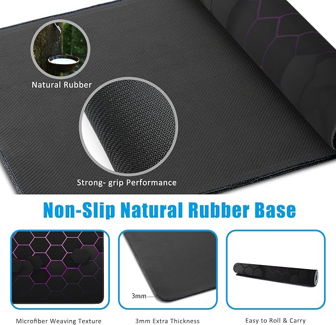 Grid with Purple Light Large Gaming Mouse Pad, Waterproof Desk Mat - Image 5