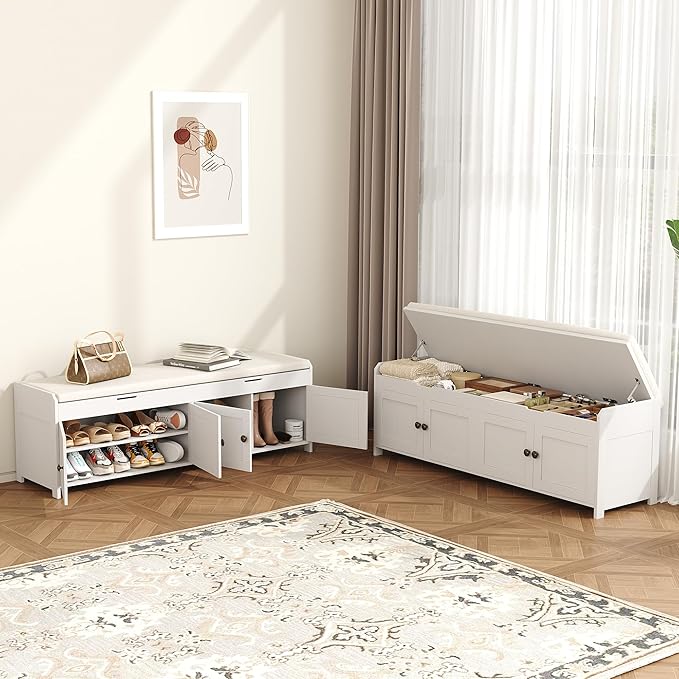 HOMEFORT 54.4" Shoe Bench with Lift Top Storage, Entryway Bench with Cushioned - Image 4