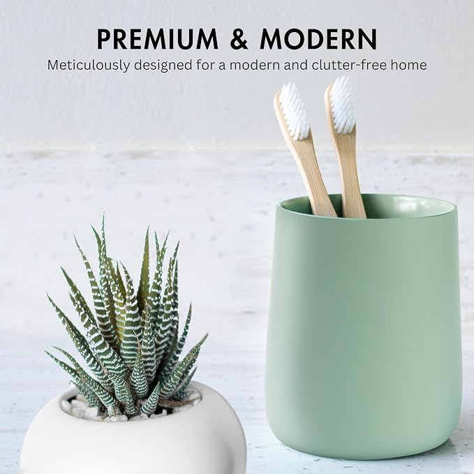 Matte Sage Green Toothbrush and Toothpaste Holder and Cup - Image 2