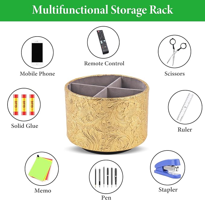 lizimandu Round Leather Art Supply Organizer, Remote Control Holder, 360 Degree - Image 5