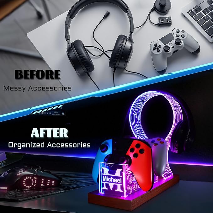 YuanDian Gamer Gifts for Teenage Boy, Desk Gaming Headset and Controller Stand - Image 4