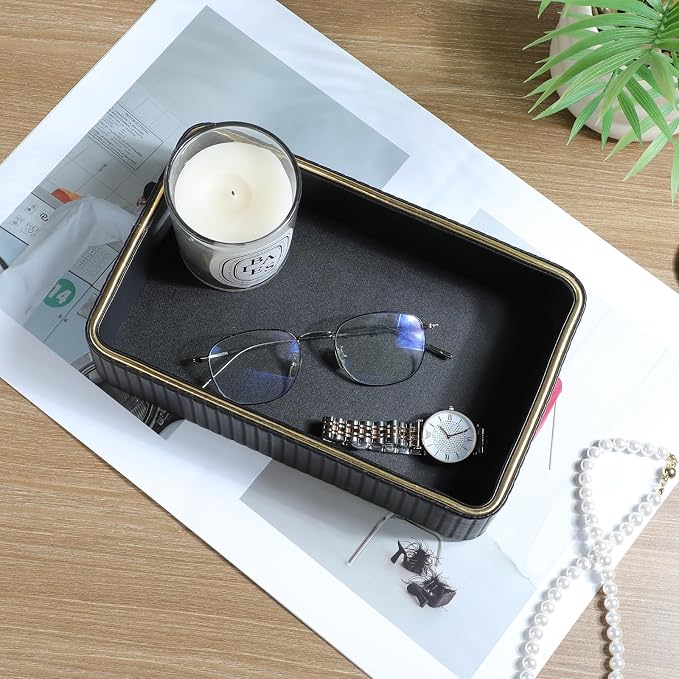 Desk Organizer Tray, PU Leather Valet Tray Nightstand Organizer Cologne Perfume - Image 6