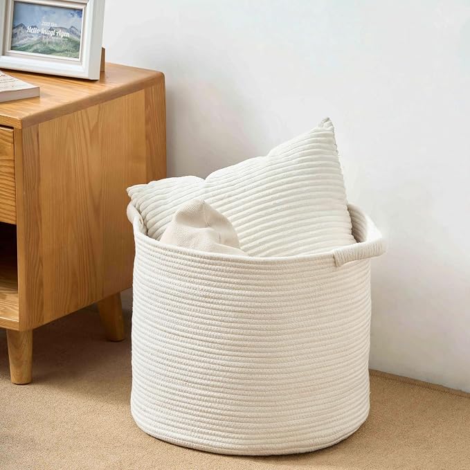 Blanket Basket - Woven Round Rope Storage Basket - Image 2