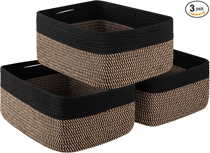 Storage Baskets for Organizing 3 Pack, Woven Baskets for Shelves, Closet by OIASKET