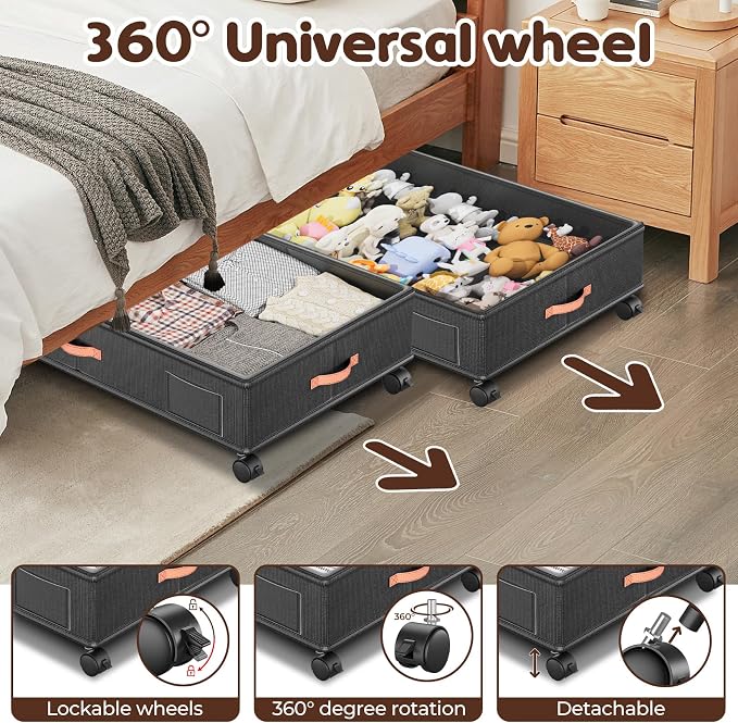 Under Bed Storage with Wheels 2-Pack, 60L Clear Lids & Labels, Rolling Storage - Image 5