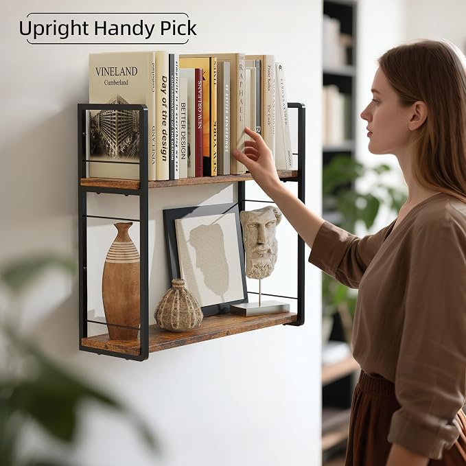 Floating Book Shelves for Wall, 2-Layer Wall Bookshelf for Book Storage - Image 4