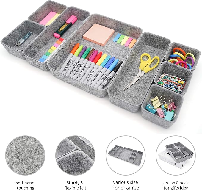 Welaxy Desk Drawer organizers tray Felt storage bins aesthetics room décor - Image 3