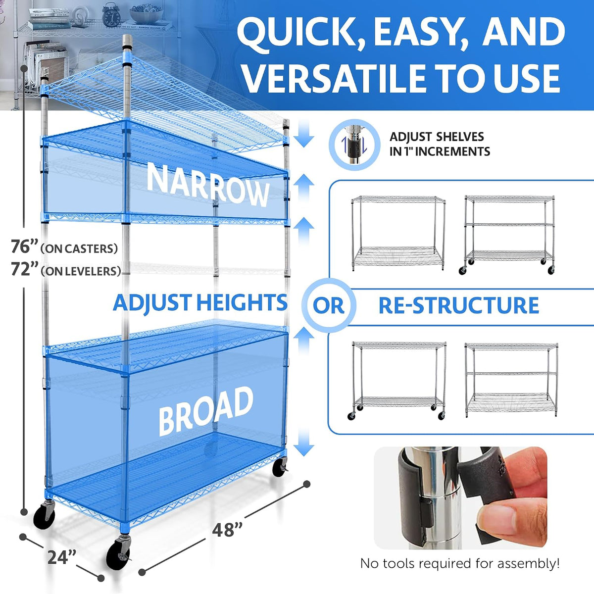4000 LBS Heavy Duty Wire Rack, 48 x 24 x 76, 5-Tier NSF Commercial