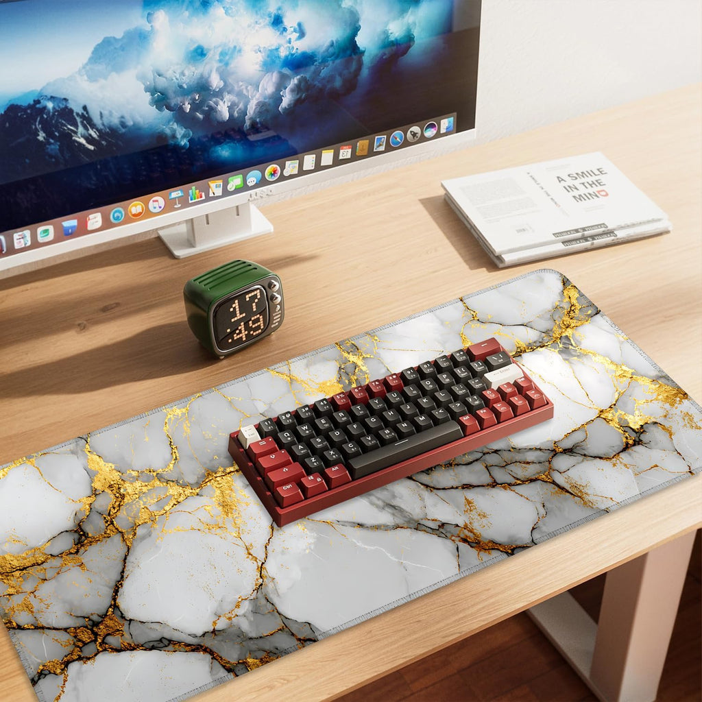 White Marble Mouse Pad – Large Extended Desk Mat 35.43 x 15.75 in