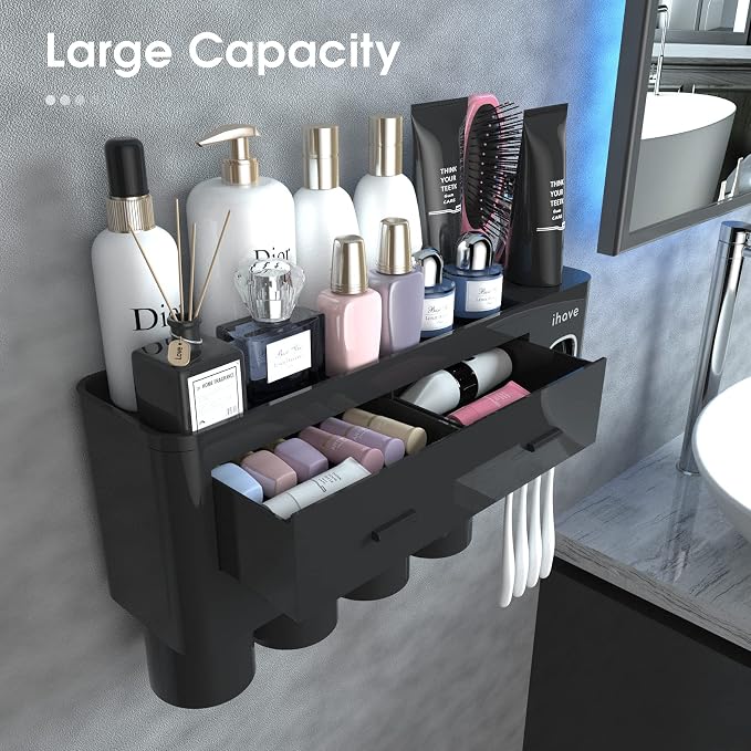 iHave Toothbrush Holders for Bathrooms, 4 Cups Toothbrush Holder Wall Mounted - Image 2