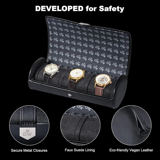 DUKWIN Watch Roll for 3 Watches, Vegan Leather Travel Watch Case Organizer - Image 4