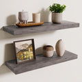 Floating Shelves for Wall, 24in Reclaimed Elm Wood Shelves, Grey, 2PCs