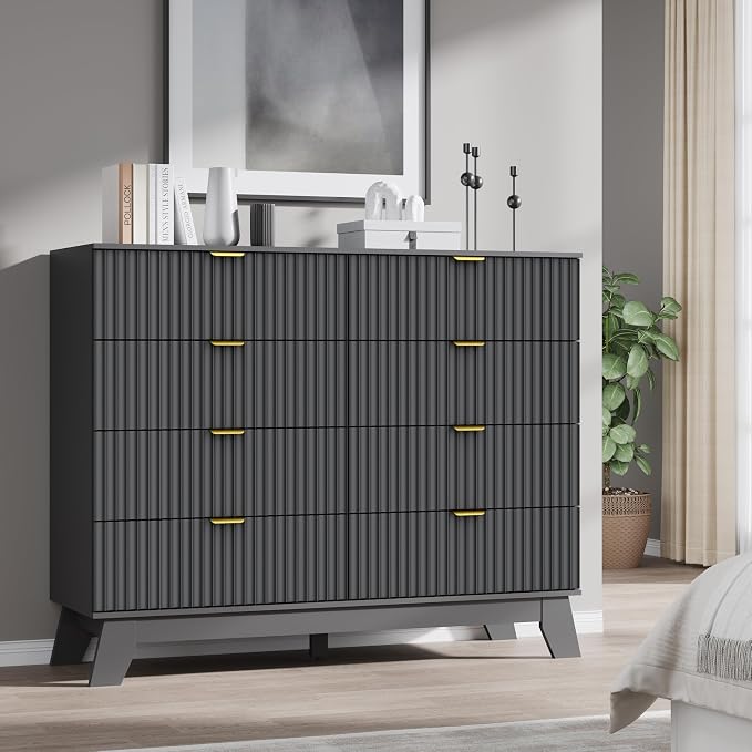 Fluted 8 Drawer Tall Dresser, 47.2" Wide Modern Boho Chest of Drawers, Wooden - Image 7